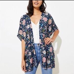 🌸 LOFT Navy Floral Open Front Lightweight Kimono XS/S